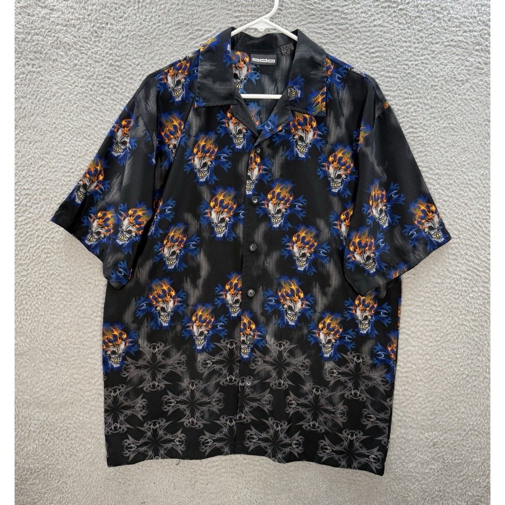 Vintage‎ ODO Shirt Adult Medium Multicolor Biker Motorcycle Skulls 90s Y2K AOP